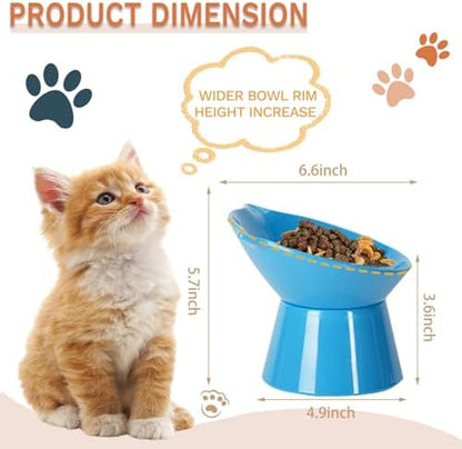 Detachable Elevated Cat Bowls, 15° Tilted Raised Cat Food Bowl Anti-Vomiting,Whisker Friendly, Adjustable Large Cat Dishes Extra Wide for Protecting Spine, Adult Kitten (Blue) - Image 2