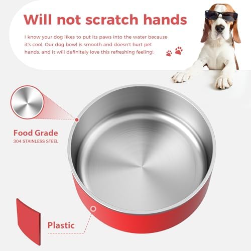 WENBOKMIN Dog Bowl, Stainless Steel Dog Food and Water Bowl with Non Slip Quiet Bottom, Easy to Clean, Dishwasher Safe, 64oz, Red - Image 4