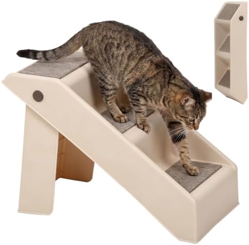Foldable Dog Stairs 3-Step Pet Ramp Steps for Dogs and Cats, for Couch Sofa,High Bed Non-Slip Balanced Indoor Step Support, Yellowish by Saicool