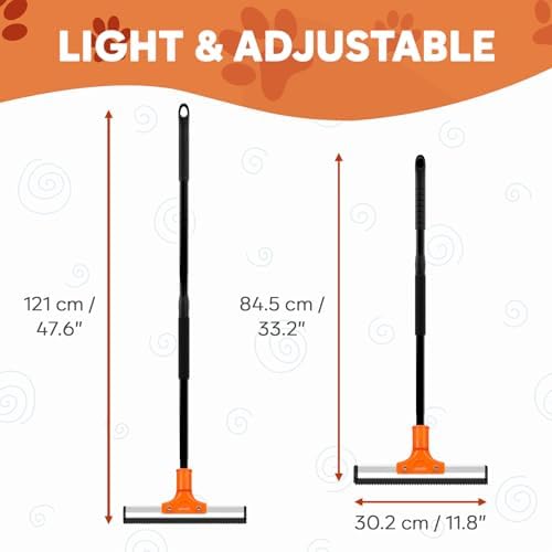 Carpet Rake for Pet Hair Removal – Carpet Scraper & Pet Fur Rake – Dog & Cat - Animal Fur Broom for Rugs & Furniture with Adjustable Lengths - Orange & Black - Image 4