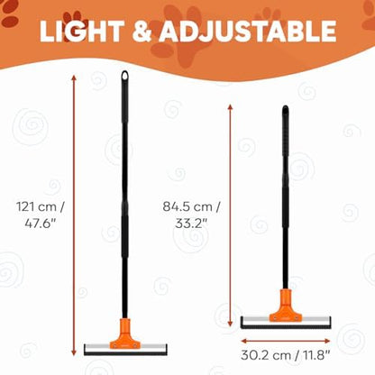Carpet Rake for Pet Hair Removal – Carpet Scraper & Pet Fur Rake – Dog & Cat - Animal Fur Broom for Rugs & Furniture with Adjustable Lengths - Orange & Black - Image 4