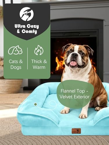 Spotted Play Orthopedic Dog Bed with Sides - Sofa Beds for Large Dogs, Supportive Foam Pet Couch Bed with Washable Removable Cover, Waterproof Lining and Non-Slip Bottom, Ice Blue - L - Image 2