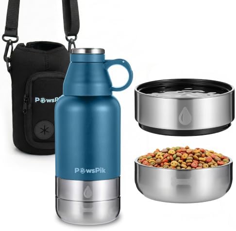 PawsPik 3-in-1 Travel Dog Water Bottle & Bowl Set, 32oz, Blue by PawsPik