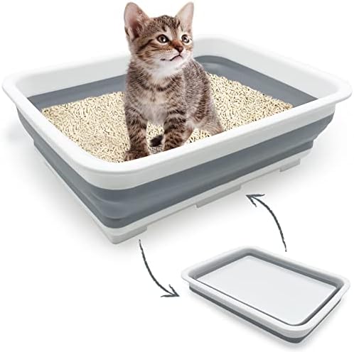 Fhiny Open Cat Litter Box, Kitten Potty Pan Semi-Enclosed Foldable Waterproof Travel Toilet for Indoor Cats Small Pet Kitty Rabbit Supplies Easy to Clean and Assemble 14.6"×10.6" by Fhiny