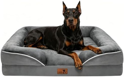 Spotted Play Orthopedic Dog Bed with Sides - Dog Sofa Beds for Extra Large Dogs, Supportive Foam Pet Couch Bed with Washable Removable Cover, Waterproof Lining and Non-Slip Bottom, Grey - XL-Plus by Spotted+Play