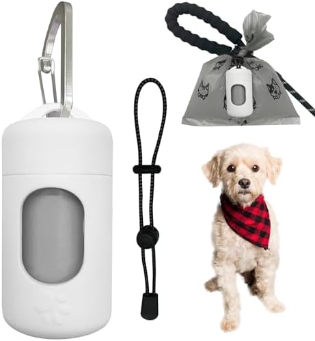 Dog Poop Bag Dispenser for Leash with Snap Clip, Skin-friendly Texture Waste Bag Holder for Dog Walks and Cats, Pets Litter Bag Container, Indoor & Outdoor Use (White, 1) by Infinite+Node