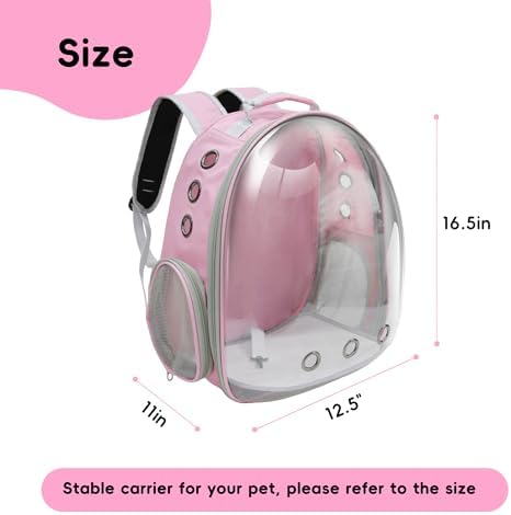 Cat Backpack, Airline Approved Bubble Carrying Bag for Small Medium Dogs Cats, Space Capsule Pet Carrier Dog Hiking Backpack Travel Carrier (Pink) - Image 5