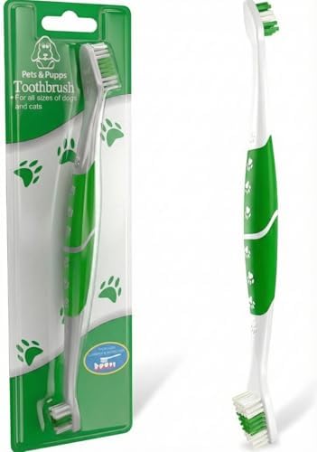 Pet Toothbrush for Dogs, Cats with Soft Bristles - Easy Teeth Cleaning & Dental Care, Non Slip Dual Head Dog Toothbrush for Medium & Large Pets, Toothpaste Not Included, Pack of 1 Green by PetsPupps