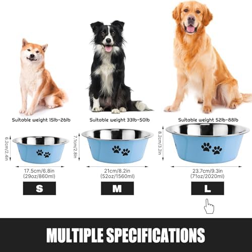 Stainless Steel Dog Bowls, Nonslip Rubber Bottom No Spill Proof Skid Metal Insulated Dog Bowls for Large Medium Small Breed Dogs (Blue, 8.5 Cups/71 OZ) - Image 6