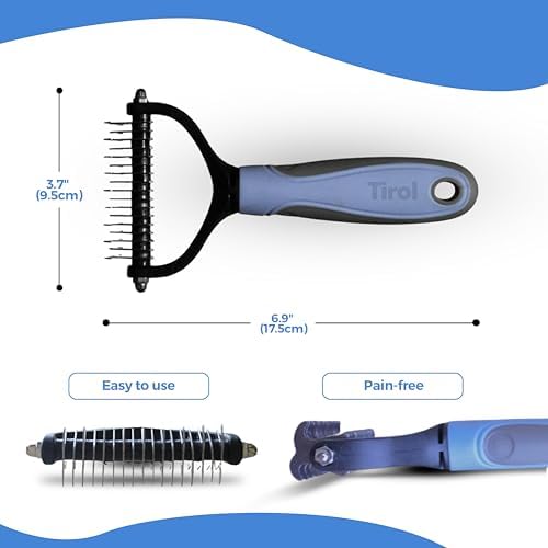 TIROL Dematting Comb for Dogs, Pet Grooming Rake, Double-Sided Dog Brush for Shedding, Undercoat Mat Dematting Tool for Long Haired Cats, Deshedding Brush for Cats, Blue - Image 6
