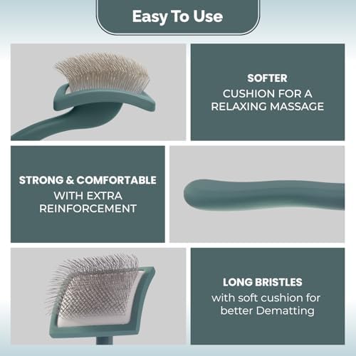 Self- Cleaning Slicker Brush for Dogs Suitable for Short & Long Haired Dogs and Effective Deshedding for Pet Grooming, Undercoat Removal, Tangle-Free Fur (Green Brush + Comb) - Image 3