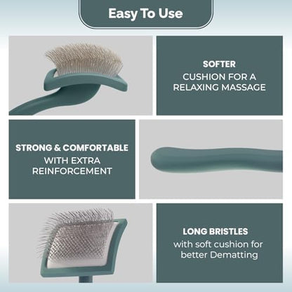 Self- Cleaning Slicker Brush for Dogs Suitable for Short & Long Haired Dogs and Effective Deshedding for Pet Grooming, Undercoat Removal, Tangle-Free Fur (Green Brush + Comb) - Image 3