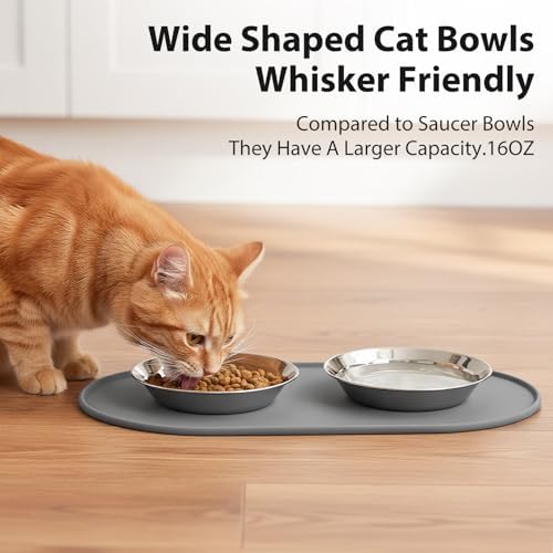 3-Pack Cat Bowls with Food Mat,6.3 Inches Stainless Steel Cat Food Bowl,Wide Tapered Design Whisker-Friendly Food and Water Bowl for Feeding Dogs and Cats,Dishwasher Safe,SUS 316 - Image 4