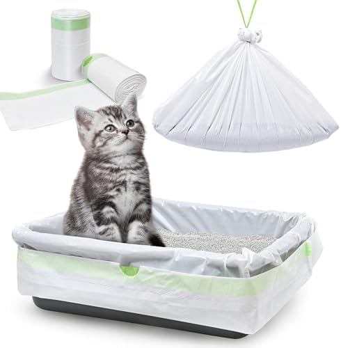 30 Pack Litter Box Liners, Large Drawstring Cat Litter Bags for Standard Litter Box Jumbo, Thick, Heavy Duty & Leak Proof, Easy Clean Unscent Litter Pan Box Liners for Pet Cats, 36" x 19" by AMOGOGOPET