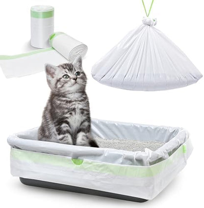 30 Pack Litter Box Liners, Large Drawstring Cat Litter Bags for Standard Litter Box Jumbo, Thick, Heavy Duty & Leak Proof, Easy Clean Unscent Litter Pan Box Liners for Pet Cats, 36" x 19" by AMOGOGOPET