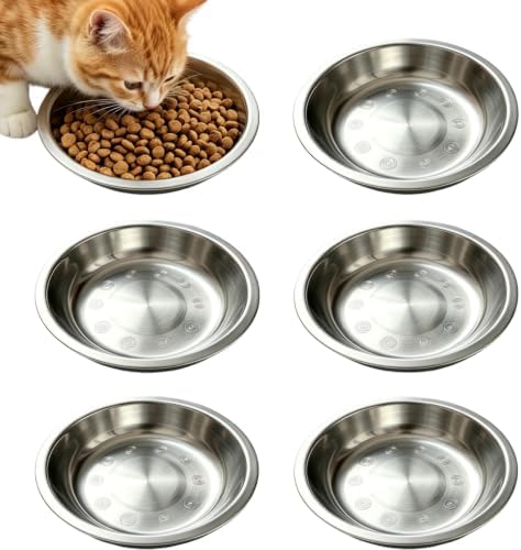 6Pcs Stainless Steel Cat Bowls 6.25In Shallow Wide Whisker-Friendly by Unknown