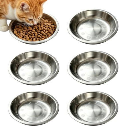 6Pcs Stainless Steel Cat Bowls 6.25In Shallow Wide Whisker-Friendly by Unknown