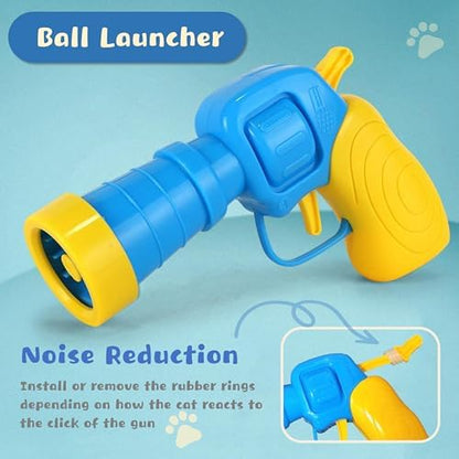 Low Noise Interactive Cat Ball Launcher Gun, 1 Noise-Reduced Launcher (New Upgraded), 20 Pcs Colorful Silent Plush Pom Pom Balls (1.2 inches), with 4 Pcs Cat Spring Toy - Image 2