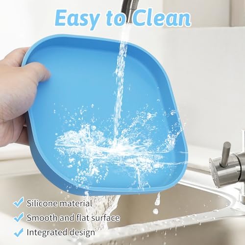 Fhiny 2PCS Silicone Cat Bowls Set 7.1 x 7.1 in Shallow Dog Dish Whisker Friendly Cat Food Plate for Dry & Wet Food Dishwasher Safe Non-Slip Pet Feeding Bowls for Kittens and Puppies (Pink+Blue) - Image 3