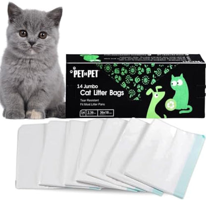 Pet N Pet Cat Litter Box Liners, 14 Count, Drawstring Bags Jumbo 36x18 Fit by PETNPET