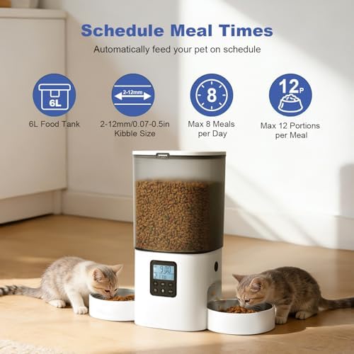 Automatic Cat Feeder, 6L Cat Food Dispenser with 10s Voice Recorder, Pet Feeder up to 8 Meals per Day, Timed Feeder with Dry Food Sealed Ring (White-D-Basic) - Image 2