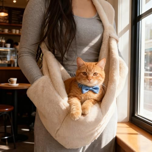 Cat Carrier Slings Soft Puppy Carrying Bag for Outdoor Travel Pet Boby Holder Hands Free for Small Dogs Kittens, Ivory - Image 4