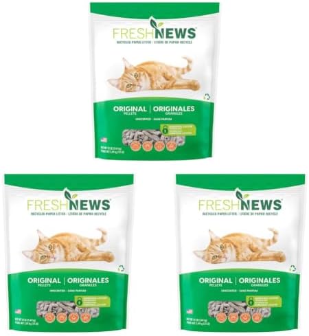 Fresh News Recycled Paper Original Pellet Cat Litter, 12 Pound, Non-Clumping, Unscented, Made in USA (Pack of 3) by FreshNews