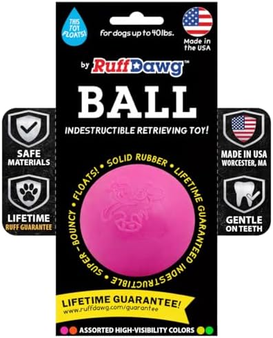 Ruff Dawg Indestructible Dog Ball Med 2.5” Pink – Heavy-Duty Rubber Fetch Toy for Aggressive Chewers – Extreme Bounce, Floats, BPA & Latex Free – Made in USA by RuffDawgDogToys