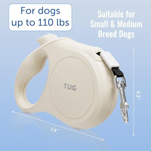 TUG Quest Retractable Dog Leash | 360° Tangle-Free | 16 ft Tape (L, Cream) - Image 4