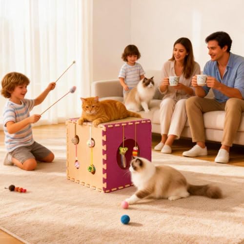 Larger-Size Interactive Cat Toys for Indoor Cats, Kitten Toys, Catnip Toys, Cat Wand, Feather Wand, Bells & Balls for Indoor Cats,30 Pcs Puzzle Box with Cooling Mat - Image 3