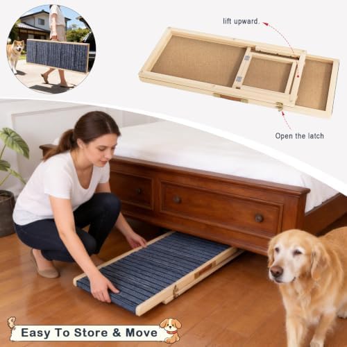 Wooden Dog Ramp for Couch, Foldable Pet Ramp for Small Dogs, 39.4" L - Image 6