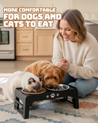 Jovrun Elevated Dog Bowls for Small Dogs and Cats, Non-Slip Cat Bowls with 1*Stainless Steel Dishes & 1*Slow Feeder Bowl, Dog Feeder 2 Heights Adjustable to 2.6"-5.3" - Image 6