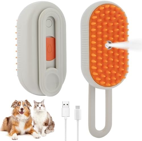 4-in-1 Cat Steam Brush Cat and Dog Anti-Static steam Brush with Spray for Massaging,cleaning,Shedding,Grooming,New Rechargeable Pet Grooming Brushes(cream khaki) by Unknown