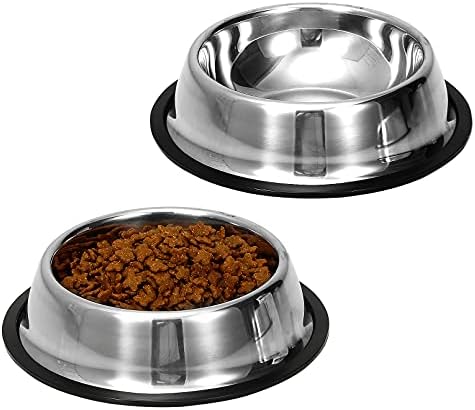 2 Pack Stainless Steel Dog Bowls with Rubber Bottom,Anti-Slip Heavy Duty Premium Quality Pets Feeder Bowls for Dogs and Cats and More (¾Cup / 6oz) by Mutsutaz