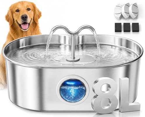 8L/270oz/2Gallon Stainless Steel Dog Water Fountain Pet Fountain by SohoTeco