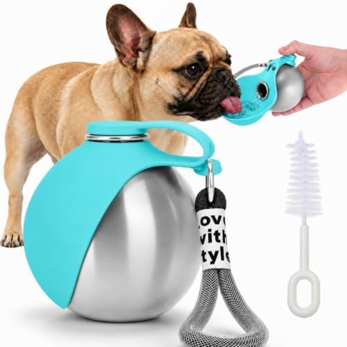 Portable Dog Water Bottle with Collapsible Silicone Bowl & Cleaning Brush by GUDOBZON
