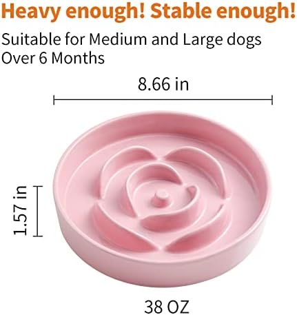 8.66 in Pink Ceramic Slow Feeder Dog Bowl for Medium and Large Breed,Pet Feeding Dog Food Water Dish Heavy Weighted,Puppy Bowl for Fast Eaters,Puzzle Slow Eating Dish Modern Cute - Image 3