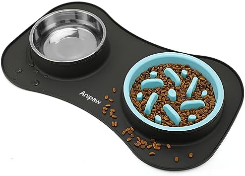 Slow Feeder Dog Bowls 3 in 1 Stainless Steel Food Water Bowl to Slow Eating by Anipaw
