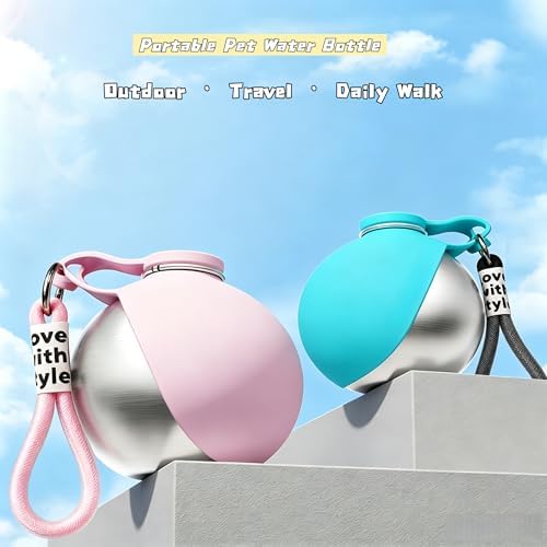 2-in-1 Dog Water Bottle - Portable Pet Travel Flask with Bowl -Pink - Image 2