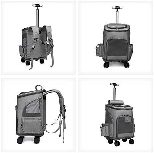 Wheeled Pet Carrier Backpack Pet Stroller, Travel Carrier, Car Seat for Small Dogs Cats Puppies, Comfort Cat Backpack Removable Rolling Wheels – Mesh Ventilation Windows (Grey) - Image 6