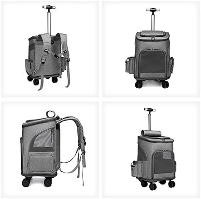 Wheeled Pet Carrier Backpack Pet Stroller, Travel Carrier, Car Seat for Small Dogs Cats Puppies, Comfort Cat Backpack Removable Rolling Wheels – Mesh Ventilation Windows (Grey) - Image 6