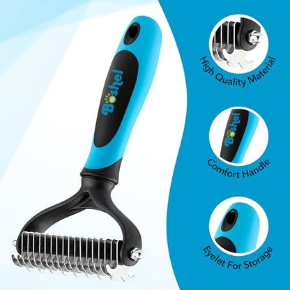 BOSHEL Dematting Comb for Dogs, Undercoat Rake, Cat Deshedding Tool, Dematting Brush for Pets - Image 3
