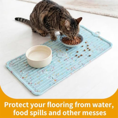 Ptlom Pet Placemat for Dog and Cat, Anti-Slip Waterproof Dogs Feeding Mat Prevent Food and Water Overflow, Bowl Mats Suitable for Medium and Small Pets, Bluedonut, Silicone - Image 5