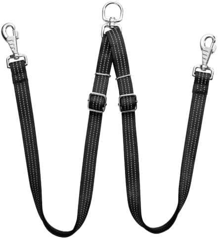 Double Dog Leash Coupler,No Tangle Dog Leashes Connector,Two Dogs Lead Splitter,Reflective Dual Lead Adjustable Length to Fit All Sized Breeds,Walking Training for 2 Dogs (Black, Heavy：Dogs 30+ lbs) by HONGSAGE