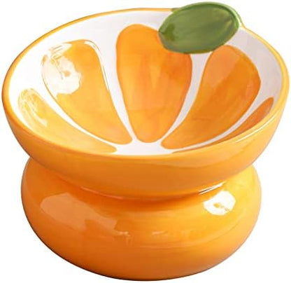 Cute Ceramic Raised Cat Food Bowl, Orange Shaped Cat Dish by Yeexoxow
