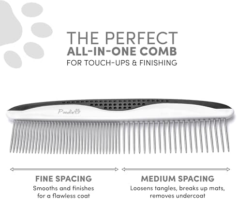 Poodle Pet Dog Combs for Grooming | 2 Pack | Stainless Steel Teeth Easily Remove Dirt | Proper Care Prevents Knots and Mats for Long and Short Haired Pets | Anti-Slip Comfort Grip Handle (Black) - Image 2