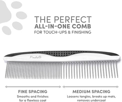 Poodle Pet Dog Combs for Grooming | 2 Pack | Stainless Steel Teeth Easily Remove Dirt | Proper Care Prevents Knots and Mats for Long and Short Haired Pets | Anti-Slip Comfort Grip Handle (Black) - Image 2