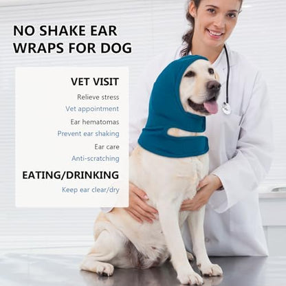 NACOCO Dog Calming Hoodie - Adjustable No Shake Dog Ear Covers Pet Head Ear Wrap Muffs Noise for Grooming Bath Fireworks(Dark Blue, M) - Image 6