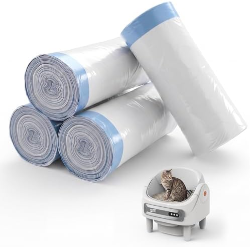 Litter Bags for Automatic Cat Litter Box, Replacement Self-Cleaning Cat Litter Box Liners, 4 Rolls Drawstring Trash Bags, Cat Litter Bags of 22×11 Inches（80 Counts/4 Packs） by TBCPET
