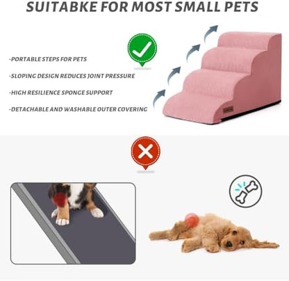 4-Step Dog Stairs for Bed or Couch, Pink Pet Ramp for Small Dogs, Cats - Image 3
